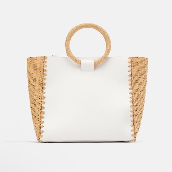 Zara Handbags - Zara White Crossbody Circle Handle Bag Boho
